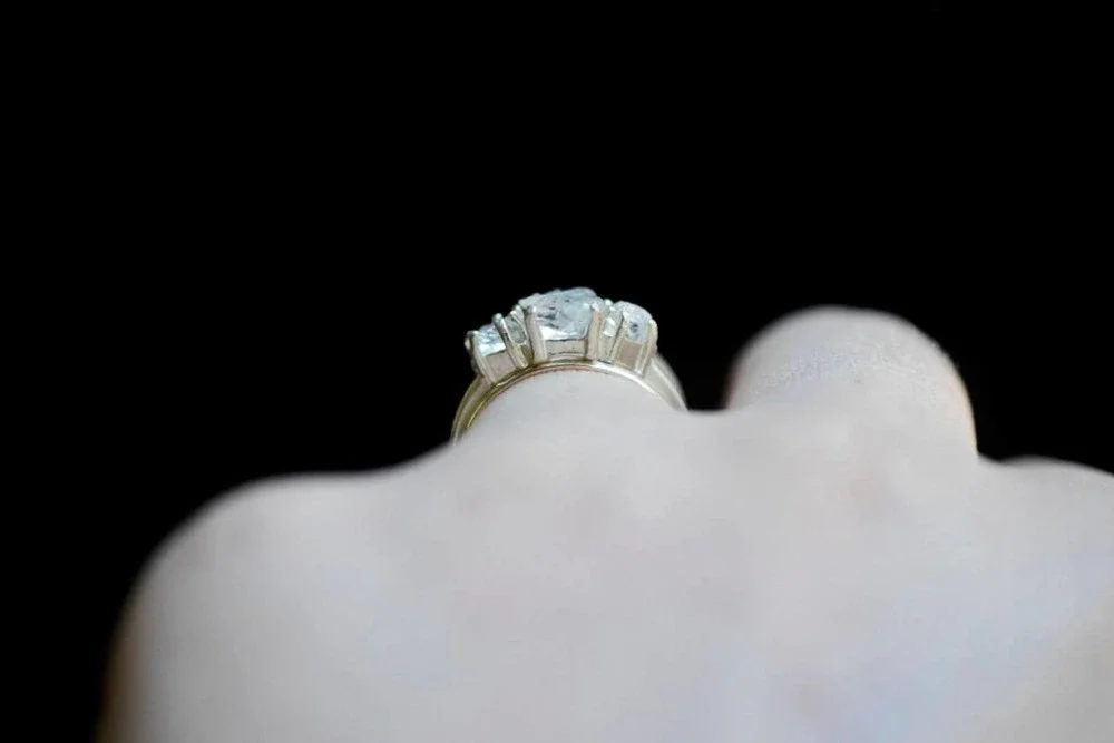 Wedding Set Oxidized or Bright Silver Ring Raw Stone Engagement Rings - Picture 6 of 10